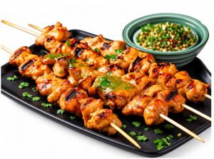 Seasoned chicken kebab skewers